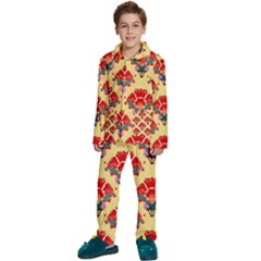 Retro 40s 50s Mexico Flowers Pattern 4 Kids  Long Sleeve Velvet Pajamas Set by violetheavensky