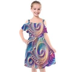 Abstract Fractal Art Swirl Pattern Kids  Cut Out Shoulders Chiffon Dress by Salmanaz77