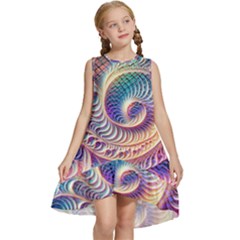 Abstract Fractal Art Swirl Pattern Kids  Frill Swing Dress by Salmanaz77