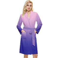 Cotton Candy Pink To Navy Blue Linear Gradient Long Sleeve Velvet Robe by GradientsOmbre