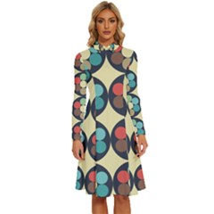 Circles Round Pattern Sphere Ball Long Sleeve Shirt Collar A-line Dress by Sabxi