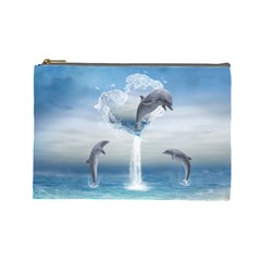 The Heart Of The Dolphins Cosmetic Bag (large) by gatterwe