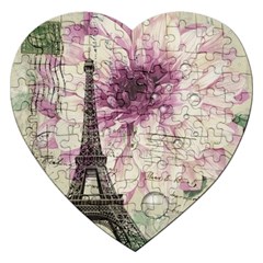 Purple Floral Vintage Paris Eiffel Tower Art Jigsaw Puzzle (heart) by chicelegantboutique