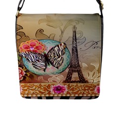 Fuschia Flowers Butterfly Eiffel Tower Vintage Paris Fashion Flap Closure Messenger Bag (large) by chicelegantboutique