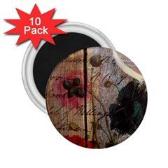 Vintage Bird Poppy Flower Botanical Art 2 25  Button Magnet (10 Pack) by chicelegantboutique