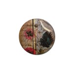 Vintage Bird Poppy Flower Botanical Art Golf Ball Marker 10 Pack Front