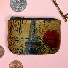 Vintage Stamps Postage Poppy Flower Floral Eiffel Tower Vintage Paris Coin Change Purse by chicelegantboutique