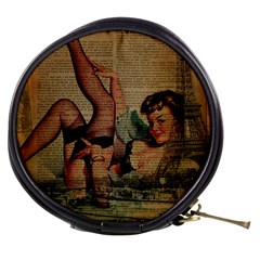 Vintage Newspaper Print Sexy Hot Pin Up Girl Paris Eiffel Tower Mini Makeup Case by chicelegantboutique