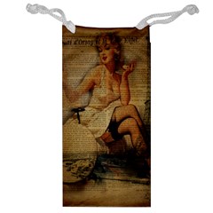 Vintage Newspaper Print Sexy Hot Gil Elvgren Pin Up Girl Paris Eiffel Tower Jewelry Bag by chicelegantboutique