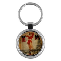 Vintage Newspaper Print Sexy Hot Gil Elvgren Pin Up Girl Paris Eiffel Tower Western Country Naughty  Key Chain (round) by chicelegantboutique