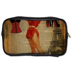 Vintage Newspaper Print Sexy Hot Gil Elvgren Pin Up Girl Paris Eiffel Tower Western Country Naughty  Travel Toiletry Bag (one Side) by chicelegantboutique