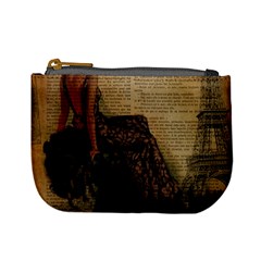 Elegant Evening Gown Lady Vintage Newspaper Print Pin Up Girl Paris Eiffel Tower Coin Change Purse by chicelegantboutique