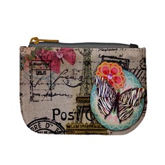 Floral Scripts Butterfly Eiffel Tower Vintage Paris Fashion Coin Change Purse by chicelegantboutique