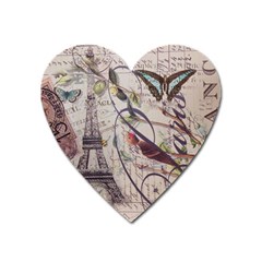 Paris Eiffel Tower Vintage Bird Butterfly French Botanical Art Magnet (heart) by chicelegantboutique