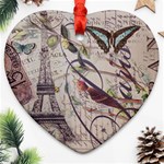 Paris Eiffel Tower Vintage Bird Butterfly French Botanical Art Heart Ornament (Two Sides) Back