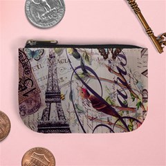 Paris Eiffel Tower Vintage Bird Butterfly French Botanical Art Coin Change Purse by chicelegantboutique