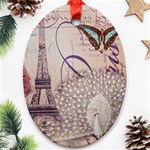 White Peacock Paris Eiffel Tower Vintage Bird Butterfly French Botanical Art Oval Ornament Front