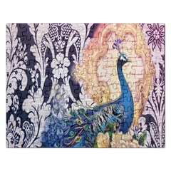 Damask French Scripts  Purple Peacock Floral Paris Decor Jigsaw Puzzle (rectangle) by chicelegantboutique