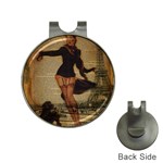 Paris Lady And French Poodle Vintage Newspaper Print Sexy Hot Gil Elvgren Pin Up Girl Paris Eiffel T Hat Clip with Golf Ball Marker Front