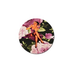 Cute Gil Elvgren Purple Dress Pin Up Girl Pink Rose Floral Art Golf Ball Marker 4 Pack by chicelegantboutique