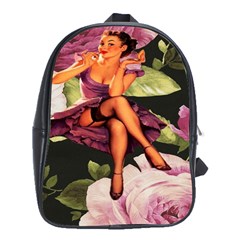 Cute Gil Elvgren Purple Dress Pin Up Girl Pink Rose Floral Art School Bag (xl) by chicelegantboutique