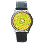 Mandala Round Leather Watch (Silver Rim) Front