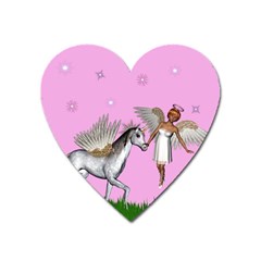 Unicorn And Fairy In A Grass Field And Sparkles Magnet (heart) by goldenjackal