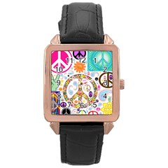 Peace Collage Rose Gold Leather Watch  by StuffOrSomething