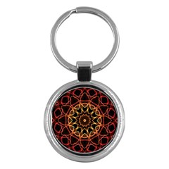 Yellow And Red Mandala Key Chain (round) by Zandiepants