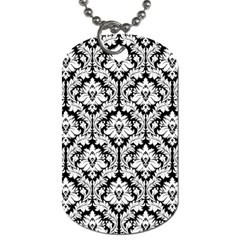 White On Black Damask Dog Tag (two-sided)  by Zandiepants