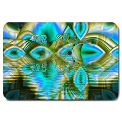 Crystal Gold Peacock, Abstract Mystical Lake Large Door Mat by DianeClancy