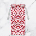 White On Red Damask Jewelry Bag Front