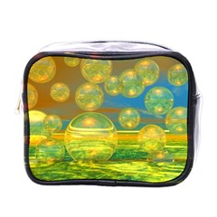 Golden Days, Abstract Yellow Azure Tranquility Mini Travel Toiletry Bag (one Side) by DianeClancy