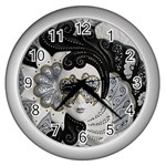 Venetian Mask Wall Clock (Silver) Front