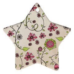 Pink Whimsical Flowers On Beige Star Ornament by Zandiepants