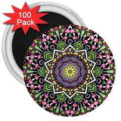 Psychedelic Leaves Mandala 3  Button Magnet (100 Pack) by Zandiepants