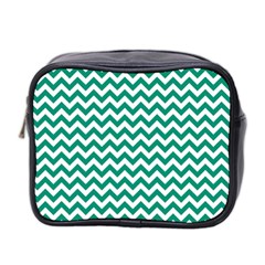 Emerald Green And White Zigzag Mini Travel Toiletry Bag (two Sides) by Zandiepants