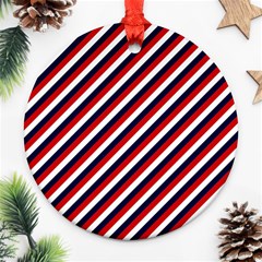 Diagonal Patriot Stripes Round Ornament (two Sides) by StuffOrSomething