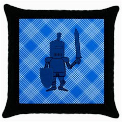 Blue Knight On Plaid Black Throw Pillow Case by StuffOrSomething