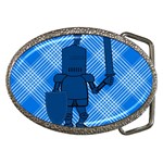 Blue Knight On Plaid Belt Buckle (Oval) Front