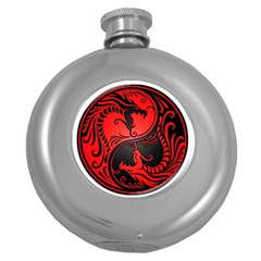 Yin Yang Dragons Red And Black Hip Flask (round) by JeffBartels