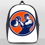 Bodybuilder Lifting Kettlebell Woodcut School Bag (XL) Front