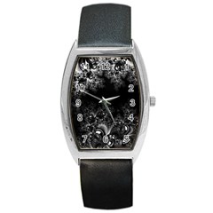 Midnight Frost Fractal Tonneau Leather Watch by Artist4God