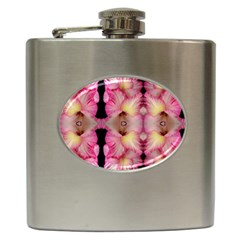 Pink Gladiolus Flowers Hip Flask by Artist4God