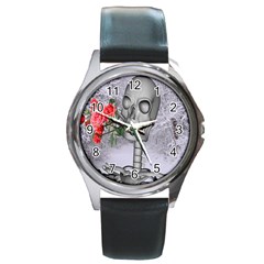 Looking Forward To Spring Round Leather Watch (silver Rim) by icarusismartdesigns