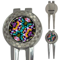 Digital Futuristic Geometric Pattern Golf Pitchfork & Ball Marker by dflcprints