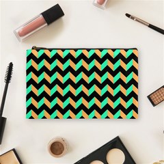 Neon And Black Modern Retro Chevron Patchwork Pattern Cosmetic Bag (medium) by GardenOfOphir