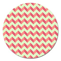 Mint Pink Modern Retro Chevron Patchwork Pattern Magnet 5  (round) by GardenOfOphir