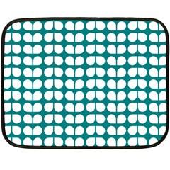 Teal And White Leaf Pattern Mini Fleece Blanket (two Sided) by GardenOfOphir