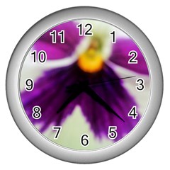 Inside Purple White Violet Flower Wall Clock (silver) by yoursparklingshop